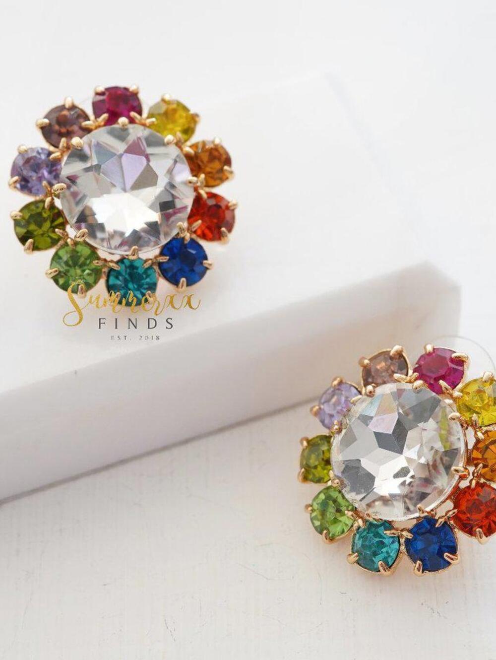 Kurt Geiger London Mixed Crystal Button Stud Earrings